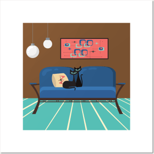 Kitties in Love on a Mid Century Sofa Posters and Art